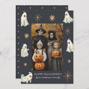 Spookachtige Halloween-familiefoto Feestdagenkaart