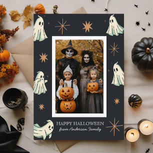 Spookachtige Halloween-familiefoto Feestdagenkaart