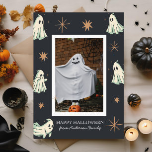Spookachtige Halloween-familiefoto Feestdagenkaart