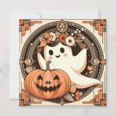 Spookachtige Halloween Geest en Jack-o'-lantern Kaart (Voorkant)
