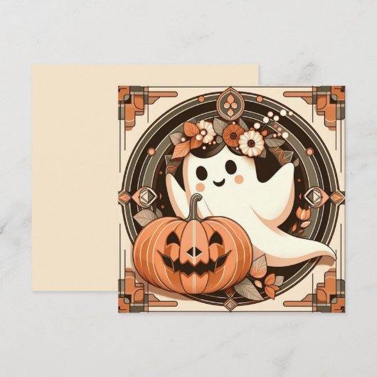 Spookachtige Halloween Geest en Jack-o'lantern Kaart (Voorkant / Achterkant)