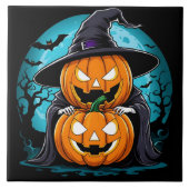Spookachtige Halloween-geest met betoverde pompoen Tegeltje (Voorkant)
