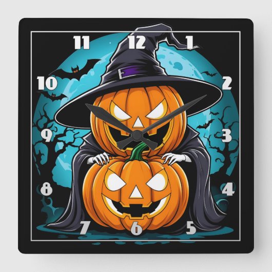 Spookachtige Halloween-geest met betoverde pompoen Vierkante Klok (Voorkant)