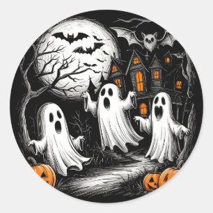 Spookachtige Halloween Geest Scene Ronde Sticker