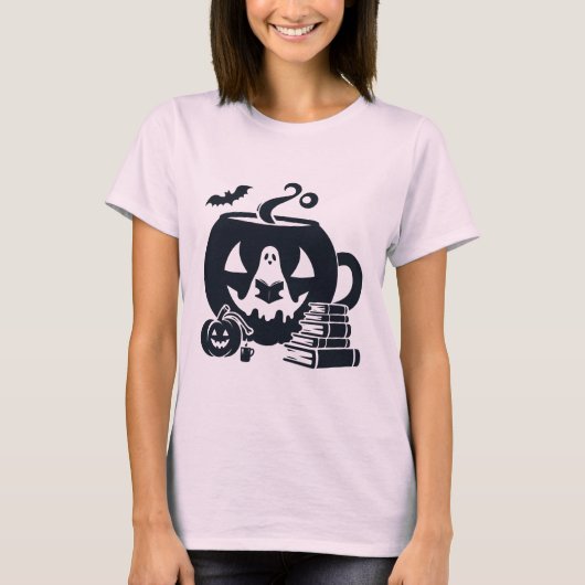 Spookachtige Halloween Ghost Reading met Pumpkin T-shirt (Voorkant)