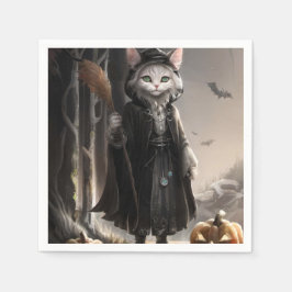 Spookachtige Halloween Gothic Cat in Misty Forest  Servet