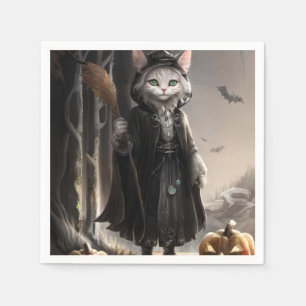 Spookachtige Halloween Gothic Cat in Misty Forest Servet