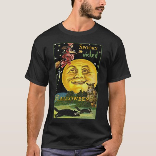 Spookachtige Halloween Moon Watching Witch T-shirt (Voorkant)