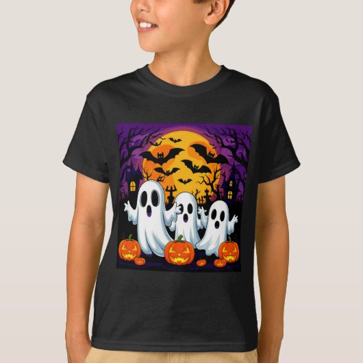 Spookachtige Halloween-scène met geesten T-shirt (Voorkant)