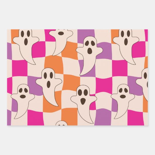 Spookachtige Halloween-spoken op Checkerboards-pat Inpakpapier Vel (Voorkant)