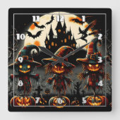 Spookachtige Halloween-vogelverschrikkers die het  Vierkante Klok (Voorkant)