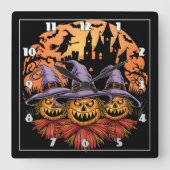 Spookachtige Halloween vogelverschrikkers onder ee Vierkante Klok (Voorkant)
