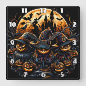 Spookachtige Halloween vogelverschrikkers onder ee Vierkante Klok (Voorkant)