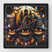 Spookachtige Halloween-vogelverschrikkers onder ee Vierkante Klok (Voorkant)