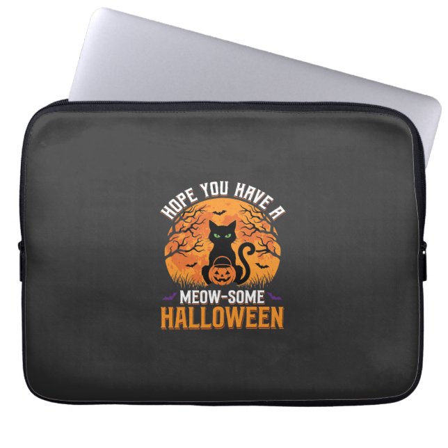 Spookachtige Halloween Zwarte Kat Laptop Sleeve (Voorkant)