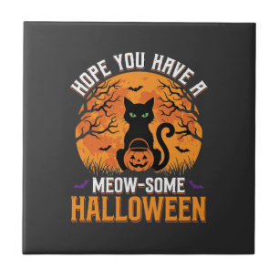 Spookachtige Halloween Zwarte Kat Tegeltje