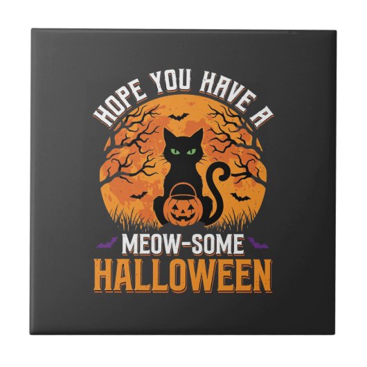 Spookachtige Halloween Zwarte Kat Tegeltje (Voorkant)
