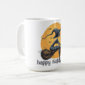 Spookachtige heks die op haar bezem vliegt koffiemok (Voorkant links)