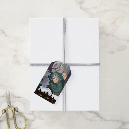 Spookachtige Heks & Geheime Huis Halloween🌙 Cadeaulabel (Met Touw)
