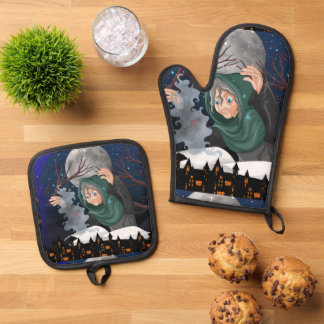 Spookachtige Heks & Geheime Huis Halloween🌙 Ovenwant & Pannenlap Set