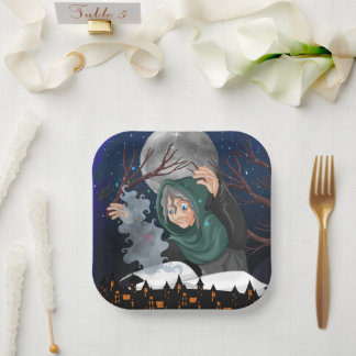 Spookachtige Heks & Geheime Huis Halloween🌙 Papieren Bordje