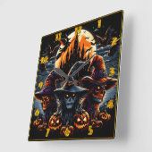 Spookachtige heksen verzamelen zich op Halloween-a Vierkante Klok (Hoek)