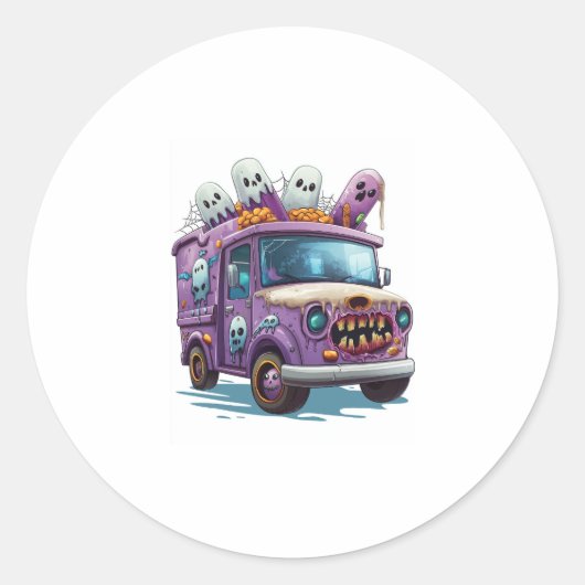 spookachtige ijscowagen ronde sticker (Voorkant)