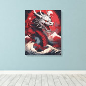Spookachtige Japanse Draak Canvas Afdruk (Insitu (Houten vloer))