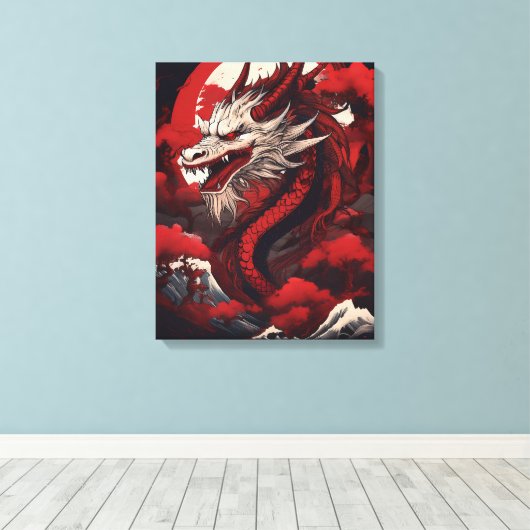 Spookachtige Japanse draak Canvas Afdruk (Insitu (Houten vloer))