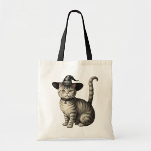 Spookachtige kat met heks pet Halloween Tote Bag