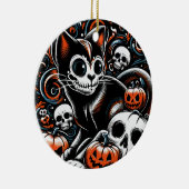 Spookachtige kat met schedels keramisch ornament (Rechts)