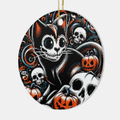 Spookachtige kat met schedels keramisch ornament (Links)