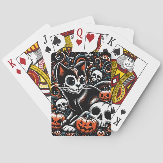 Spookachtige kat met schedels pokerkaarten (Achterkant)
