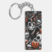 Spookachtige kat met schedels sleutelhanger (Voorkant Links)
