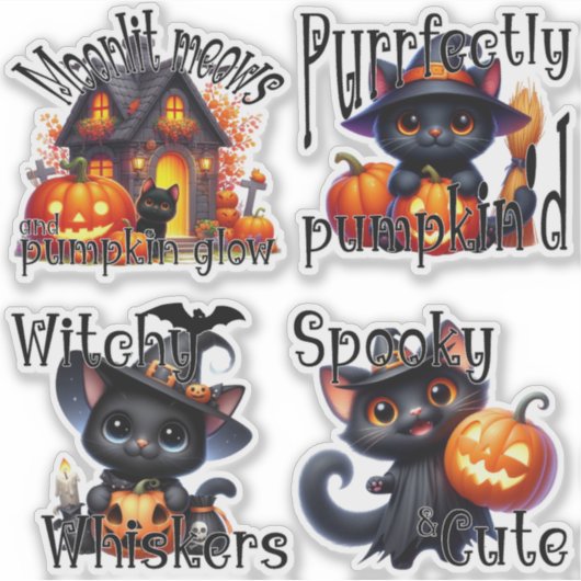 Spookachtige Kittens en Jack-o'-Lanterns Sticker S (Voorkant)
