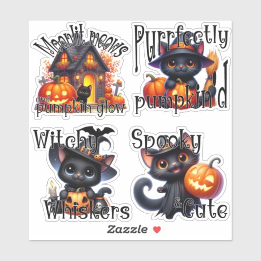 Spookachtige Kittens en Jack-o'-Lanterns Sticker S (Vel)