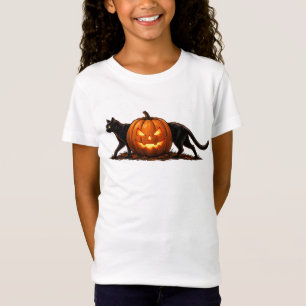 Spookachtige Lange Zwarte Kat Achter Glowende Pomp T-shirt