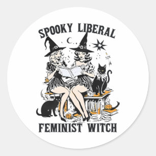 Spookachtige liberale feministische heks Halloween Ronde Sticker