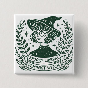 Spookachtige liberale feministische heks vierkante button 5,1 cm