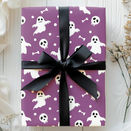 Spookachtige Paarse Geesten & Schedels Halloween Cadeaupapier