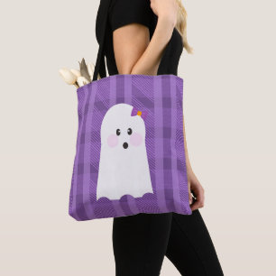 Spookachtige Paarse Geruite Halloween  Tote Bag