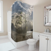 Spookachtige piratenschip Ocean Art Douchegordijn (In situ)