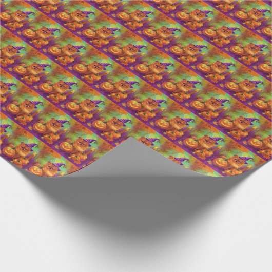 Spookachtige Pommerse hond Halloween heks en pompo Cadeaupapier (Hoek)