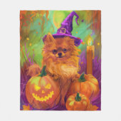 Spookachtige Pommerse hond Halloween heks en pompo Fleece Deken (Voorkant)