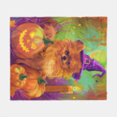 Spookachtige Pommerse hond Halloween heks en pompo Fleece Deken (Voorkant (Horizontaal))