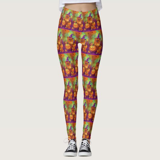 Spookachtige Pommerse hond Halloween heks en pompo Leggings (Voorkant)
