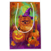 Spookachtige Pommerse hond Halloween heks en pompo Medium Cadeauzakje (Voorkant)