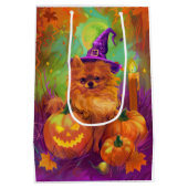 Spookachtige Pommerse hond Halloween heks en pompo Medium Cadeauzakje (Achterkant)