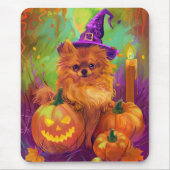 Spookachtige Pommerse hond Halloween heks en pompo Muismat (Voorkant)