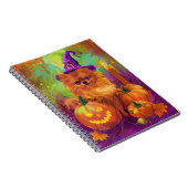 Spookachtige Pommerse hond Halloween heks en pompo Notitieboek (Rechterzijde)